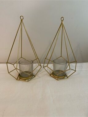 Gold Geometric Candle Holders - Set of 2